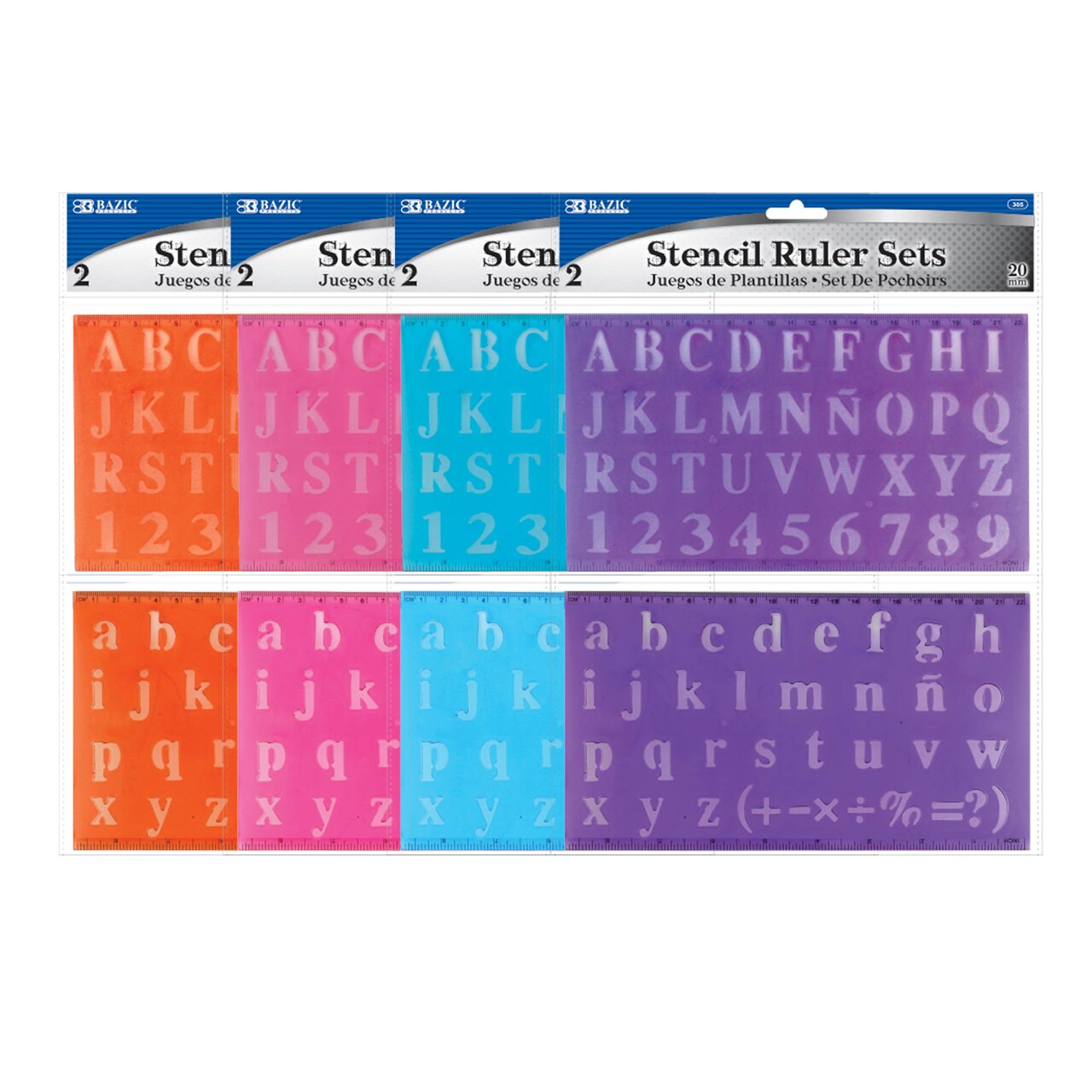 BAZIC Lettering Stencil Ruler Set, 20 mm, 2 Pack, Reusable Plastic Sheets, for Posters, Signs, DIY Stencil Art